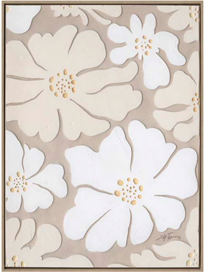 Paveikslas su rėmu 60x80 cm, smėlio spalvos gėlės