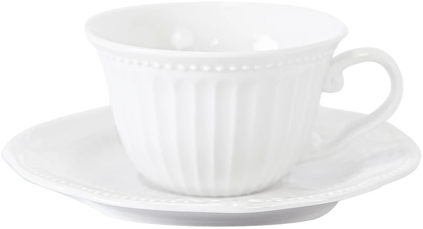 Home4You Puodelis ir lėkštė SOFIA-2, puodelis 180ml, lėkštė D15cm, baltos spalvos