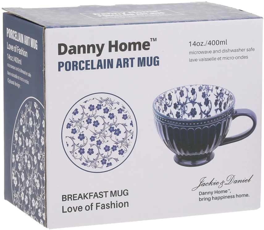 Home4You Puodelis SEREN H7,7cm 355ml, mėlynas/žiedas