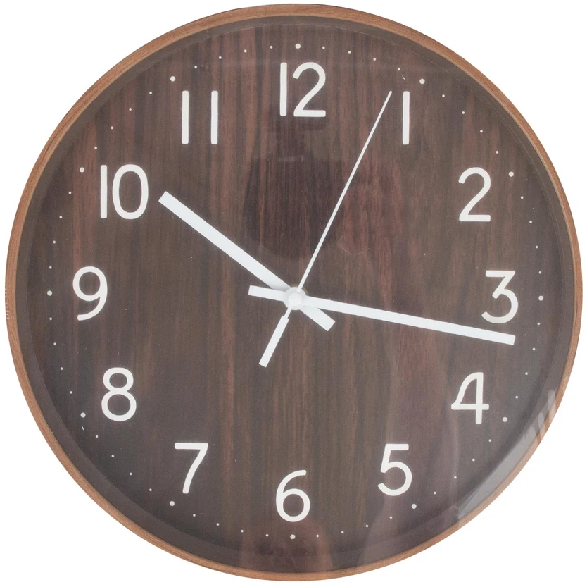 Sieninis laikrodis WOODY D30cm, tamsaus medžio tekstūra