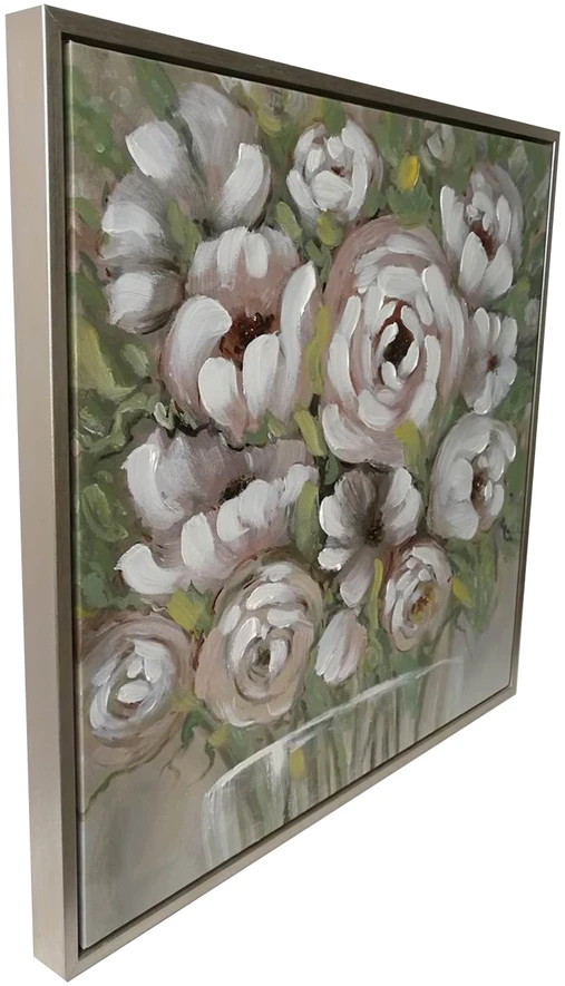 Sienų meno kūrinys WALLY 60x60cm, baltos gėlės