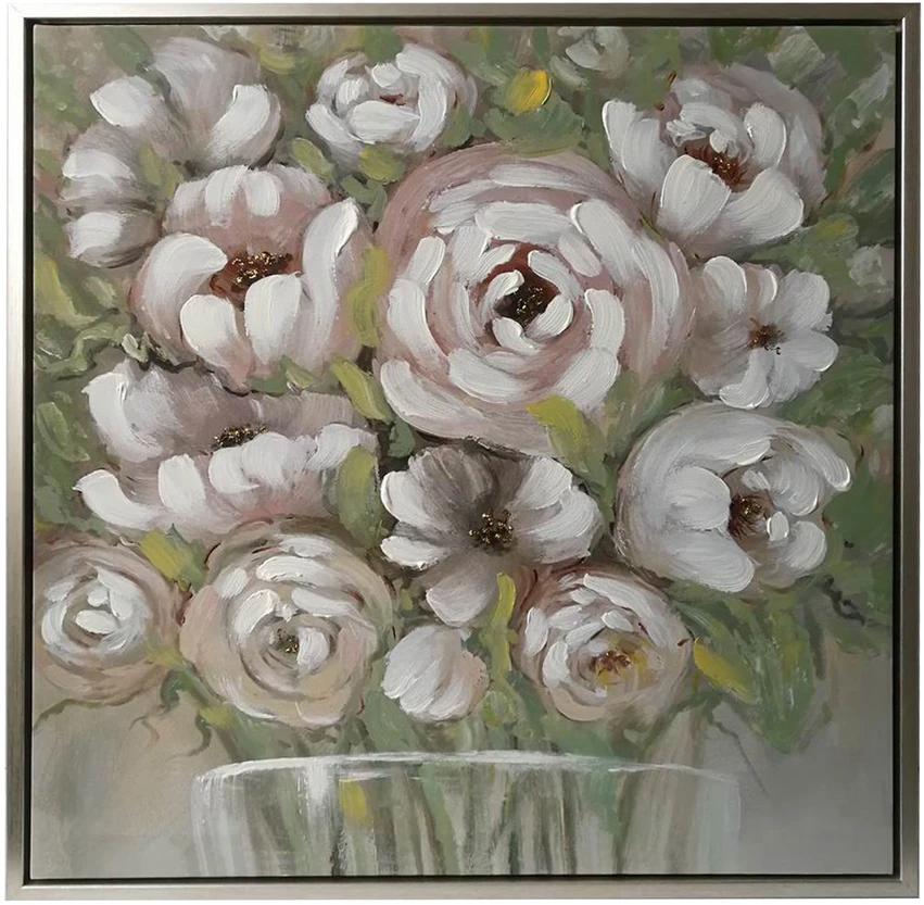 Sienų meno kūrinys WALLY 60x60cm, baltos gėlės