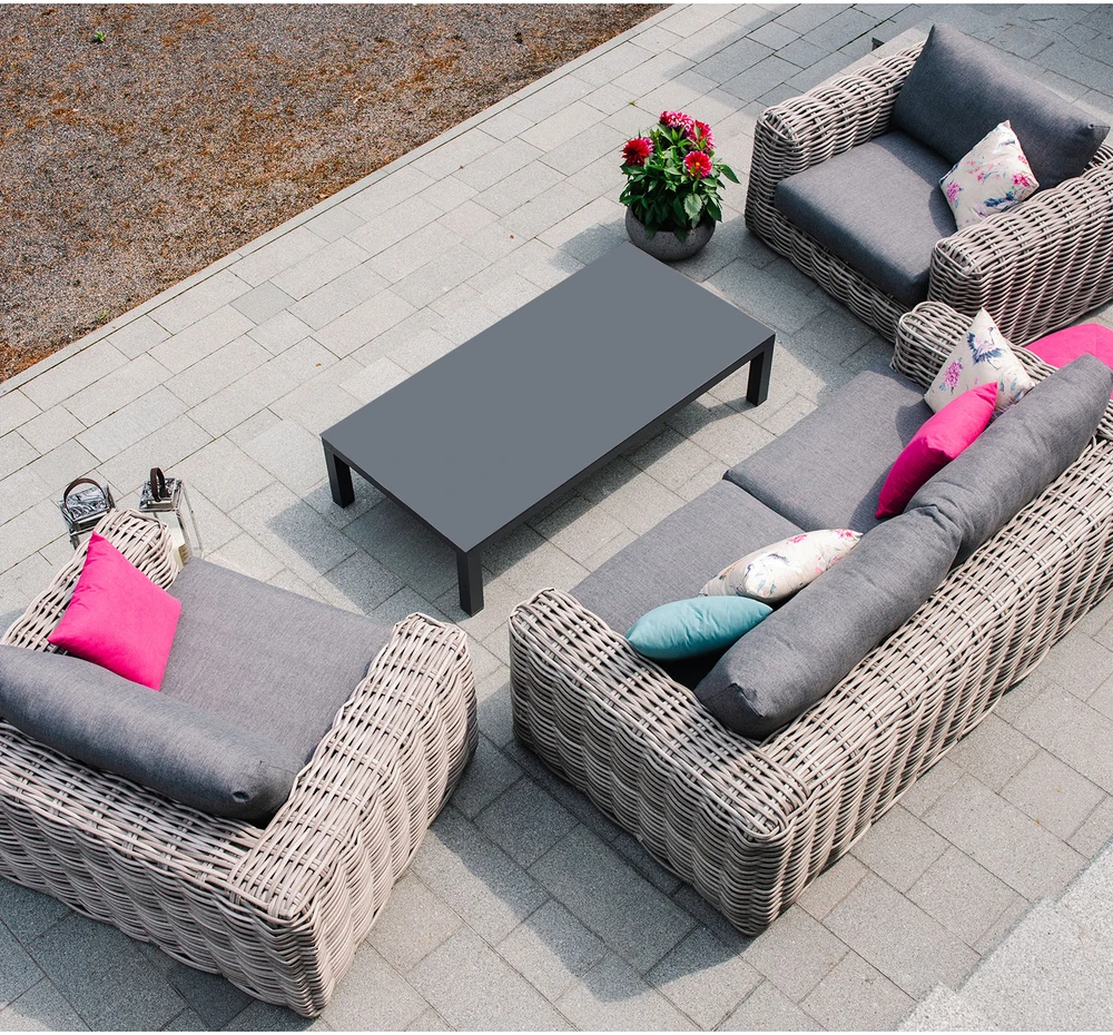 Home4You Lauko baldų komplektas CALISTA stalas, sofa ir 2 kėdės, pilkos spalvos
