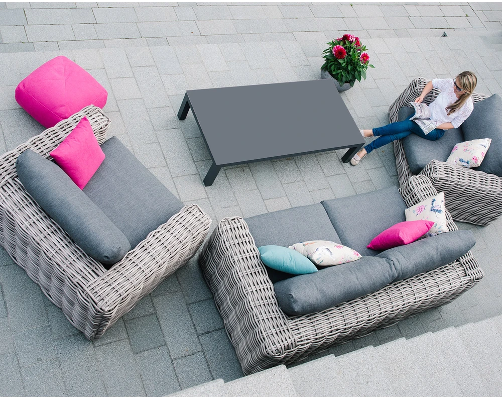Home4You Lauko baldų komplektas CALISTA stalas, sofa ir 2 kėdės, pilkos spalvos