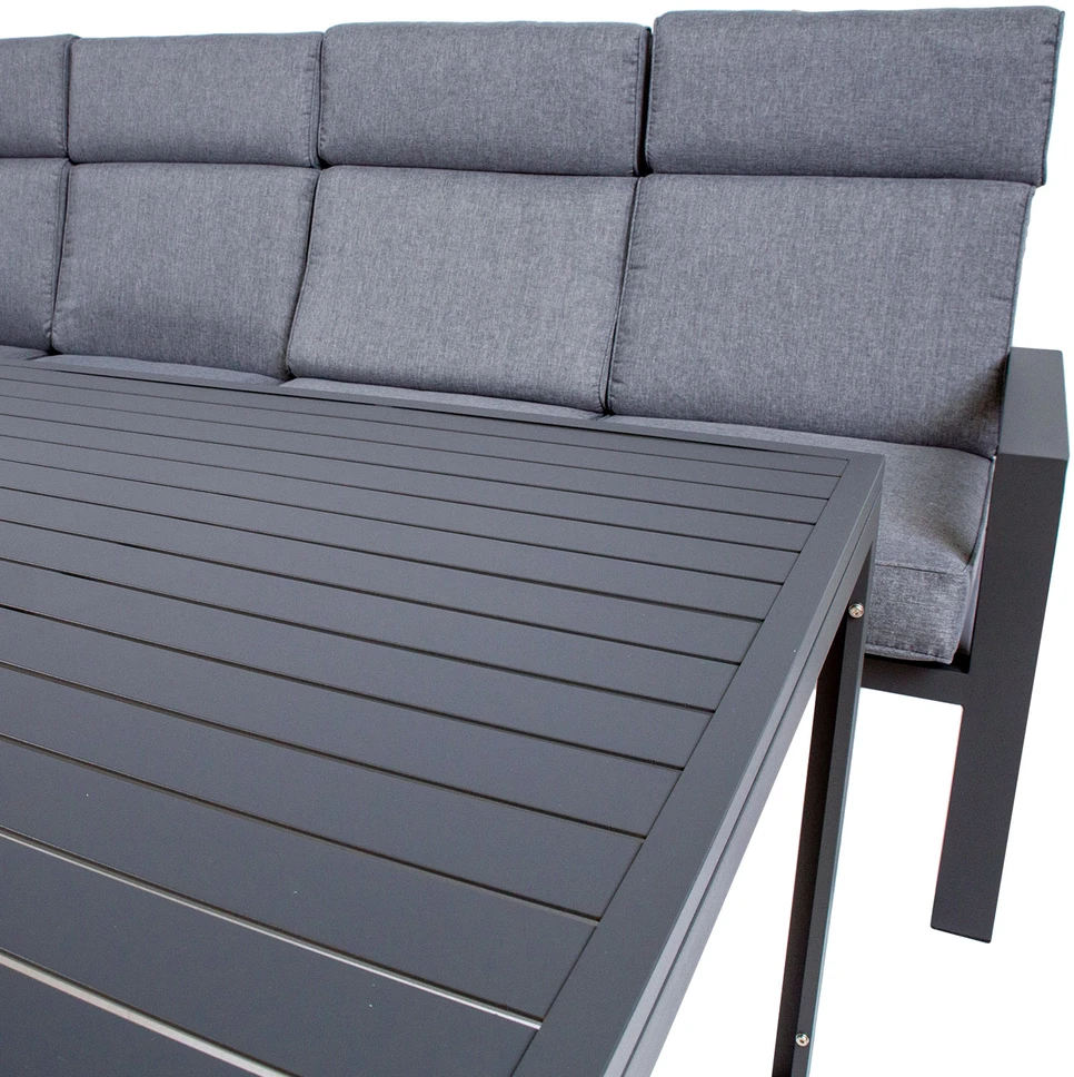 Lauko baldų komplektas Home4You Sodo baldų komplektas CASTEN, stalas ir kampinė sofa, spalva: tamsiai pilka