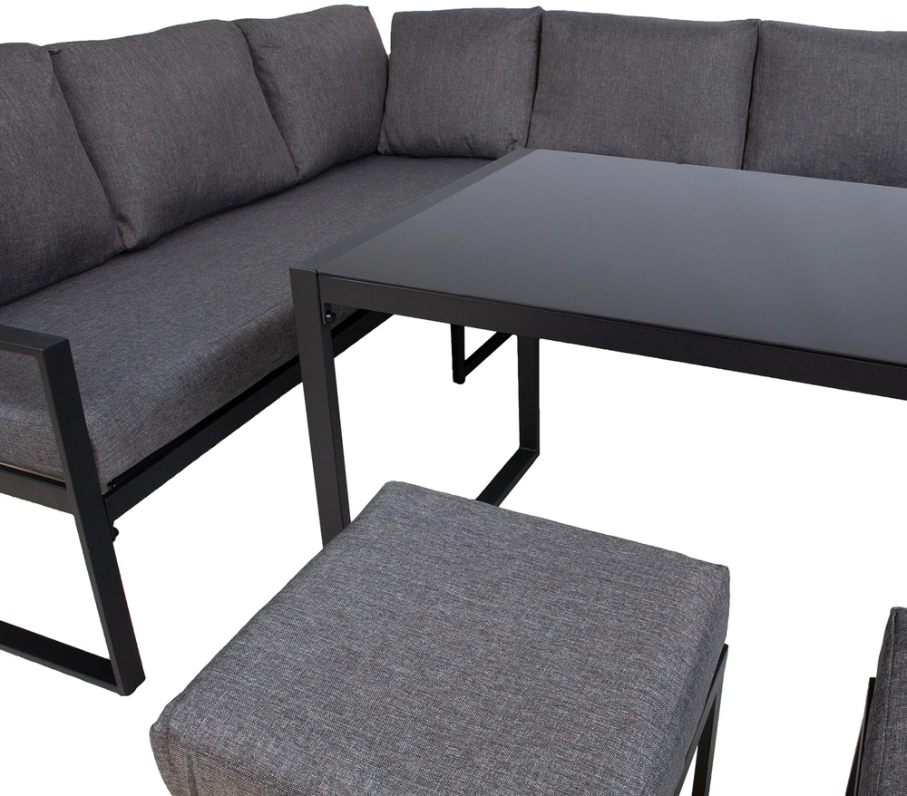 Lauko baldų komplektas Sodo baldų komplektas LEIPZIG stalas, kampinė sofa, 2 pufai