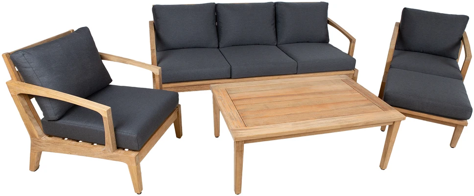Home4You Lauko baldų komplektas MALDIVE stalas, sofa, 2 kėdės, osmanai