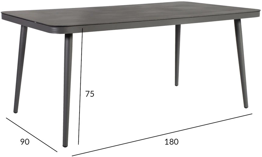 Home4You Lauko stalas ANDROS, 180x90xH75 cm, stalviršis: 5 mm stiklas, spalva: akmenų pilkumo, rėmas ir kojos: aliuminis, spalva: pilka