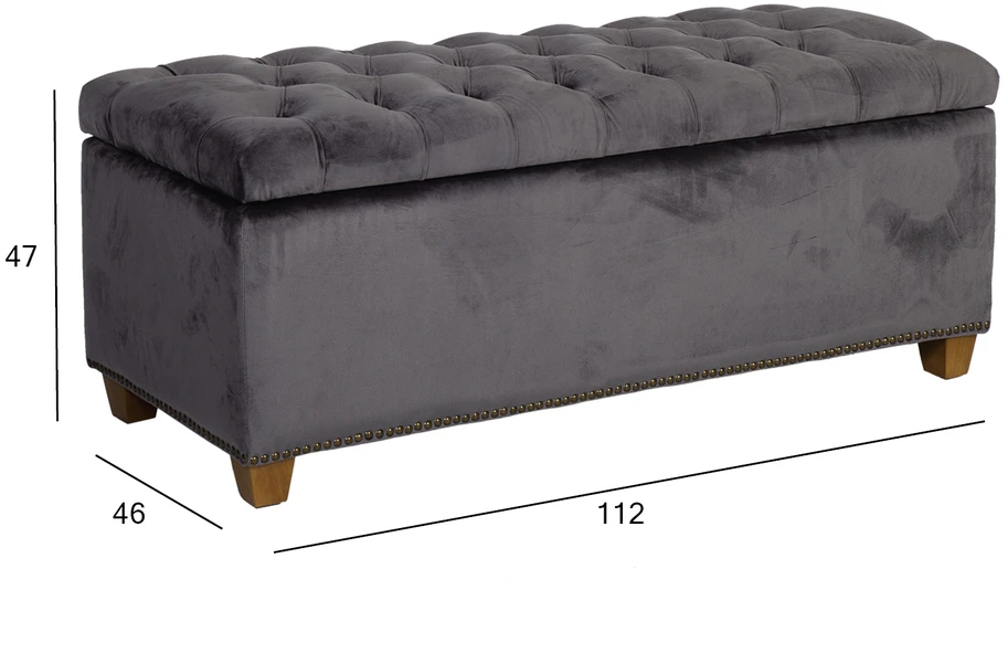 Home4You Suoliukas HOLMES VELVET 112x46xH47cm, tamsiai pilkas aksomas