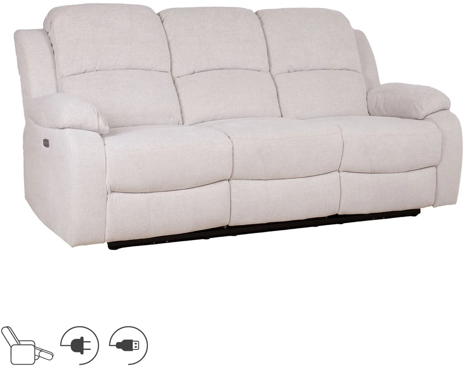 Home4You Trivietė atlošiama sofa FELICIA su elektriniu mechanizmu, natūrali balta