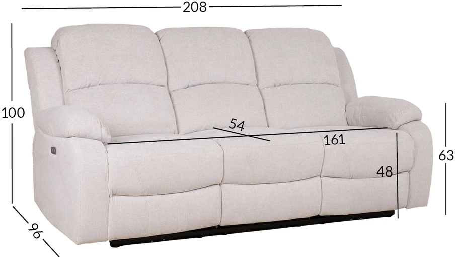 Home4You Trivietė atlošiama sofa FELICIA su elektriniu mechanizmu, natūrali balta