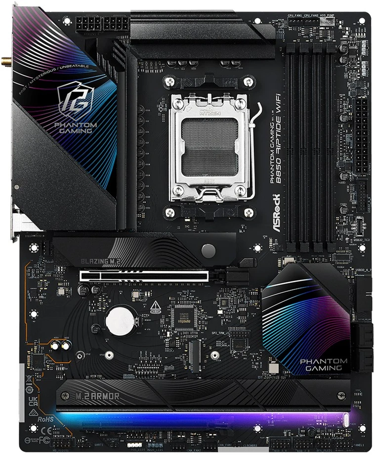 ASRock pagrindinė plokštė B850 Phantom Gaming Riptide WiFi AM5 4DDR5 ATX