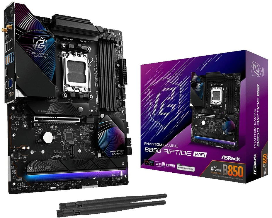 ASRock pagrindinė plokštė B850 Phantom Gaming Riptide WiFi AM5 4DDR5 ATX