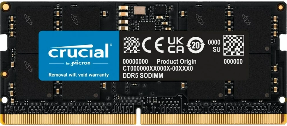 Atmiņa portatīvajam datoram Crucial SODIMM, DDR5, 16 GB, 4800 MHz, CL40 (CT16G48C40S5)