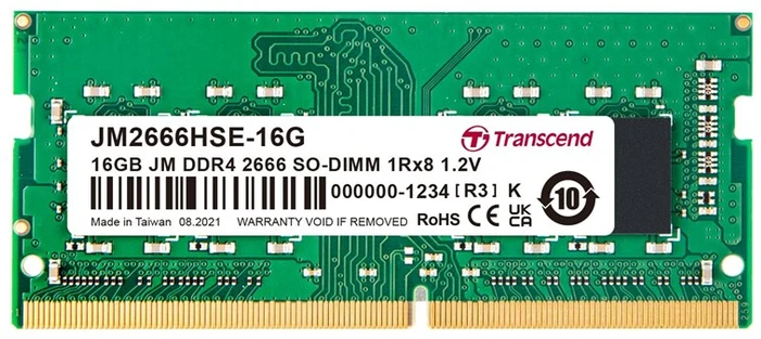 Atmiņa portatīvajam datoram Transcend JetRam, SODIMM, DDR4, 16 GB, 2666 MHz, CL19 (JM2666HSB-16G)