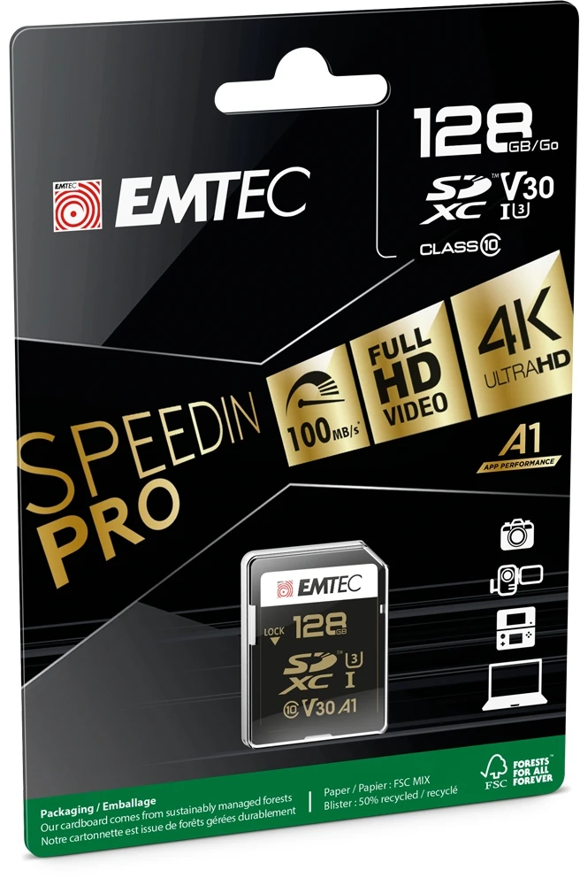 Atminties kortelė Emtec Speedin Pro SDXC 128 GB Class 10 UHS-I/U3 V30 (ECMSD128GXC10SP)