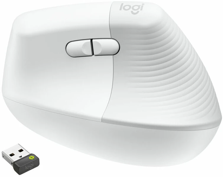 LOGITECH Lift verslui Vertikali pelė ergonomiškas 6 mygtukai belaidis Bluetooth 2.4 GHz Bolt USB imtuvas off-baltas
