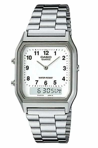 Laikrodis CASIO AQ230A-7BMQ Collection Unisex retro rokas pulkstenis, sidabrinis