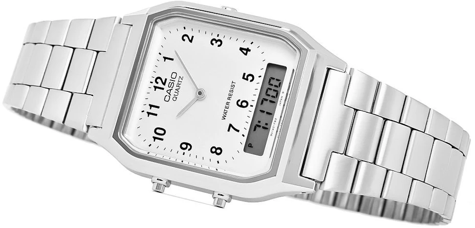 Laikrodis CASIO AQ230A-7BMQ Collection Unisex retro rokas pulkstenis, sidabrinis