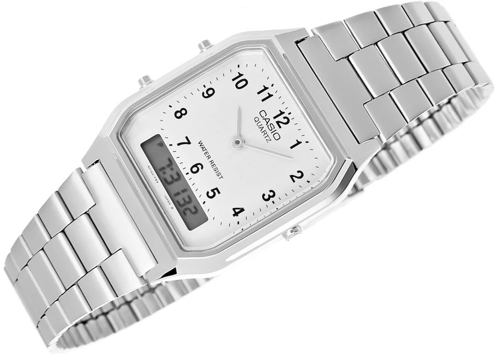Laikrodis CASIO AQ230A-7BMQ Collection Unisex retro rokas pulkstenis, sidabrinis