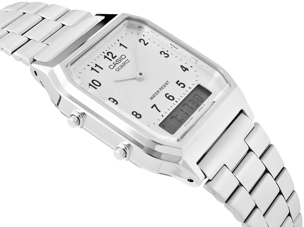 Laikrodis CASIO AQ230A-7BMQ Collection Unisex retro rokas pulkstenis, sidabrinis