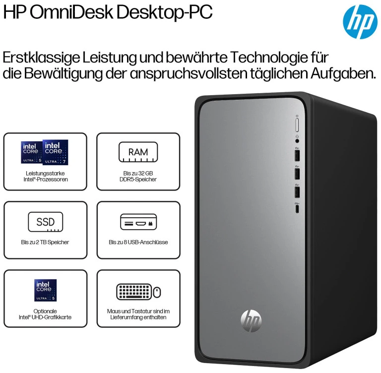 HP OmniDesk stacionarus kompiuteris M02-0452ng i5-14400 16GB/512GB SSD Windows 11 Meteorsilber