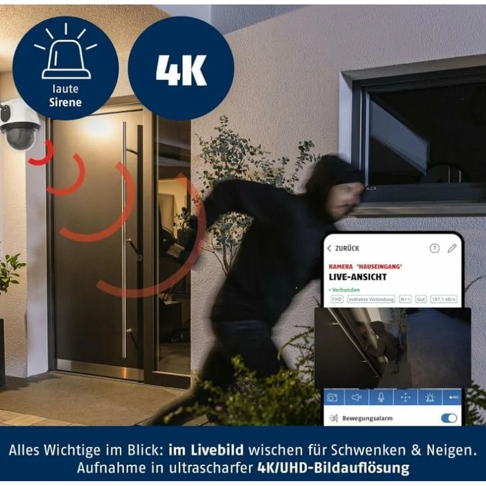 ABUS PPIC52520 apsaugos stebėjimo kamera Skliautas IP apsaugos kamera Lauke 3840 x 2160 pikseliai Siena