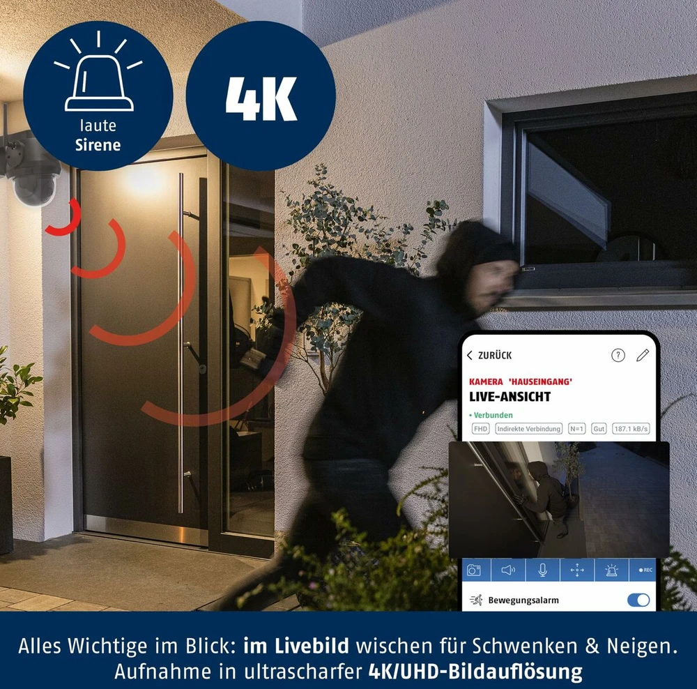 ABUS PPIC52520B apsaugos stebėjimo kamera Skliautas IP apsaugos kamera Lauke 3840 x 2160 pikseliai Siena
