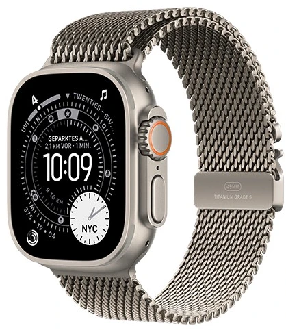 Išmanusis laikrodis Apple Watch Ultra 3 GPS + Cellular 49mm su natūralaus titano korpusu ir natūralaus titano Milano apyranke - Small