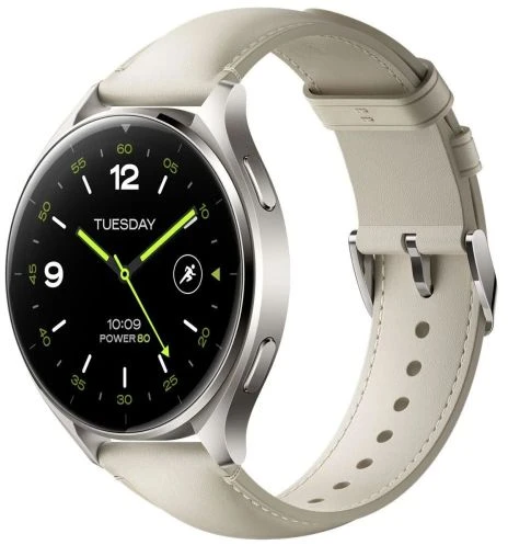 Išmanusis laikrodis Xiaomi Watch 2, Titano spalvos korpusas, su baltos spalvos odiniu dirželiu