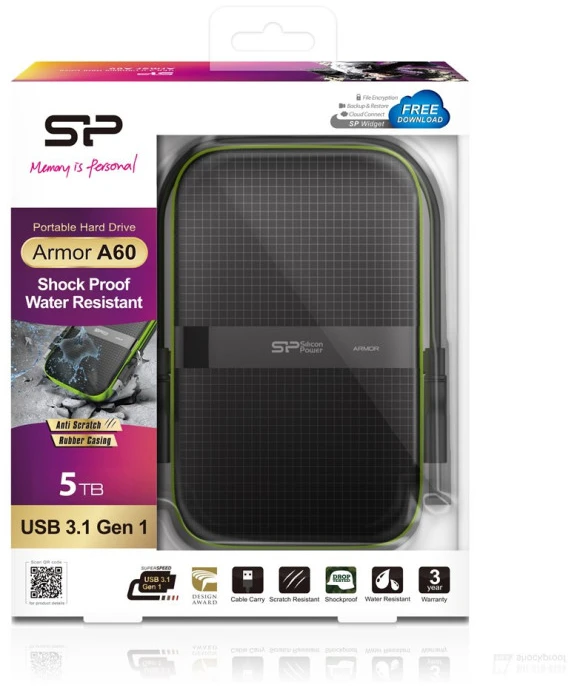 Išorinis kietasis diskas HDD Silicon Power Armor A60 5TB Juodas-Žalias (SP050TBPHDA60S3K)