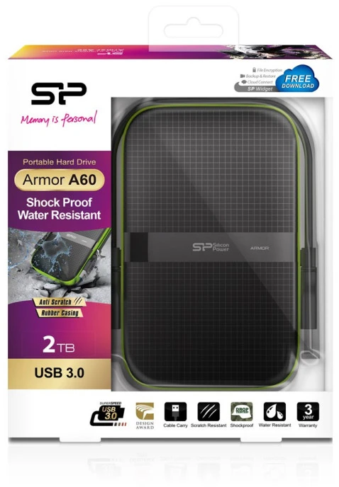 Išorinis kietasis diskas HDD Silicon Power Armor A60 2TB Juodas-Žalias (SP020TBPHDA60S3K)