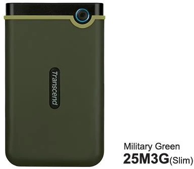 Kietasis diskas TRANSCEND 2TB StoreJet 25M3G USB 3.1 2.5 guminis dėklas su apsauga nuo smūgių, Military Žalias Slim