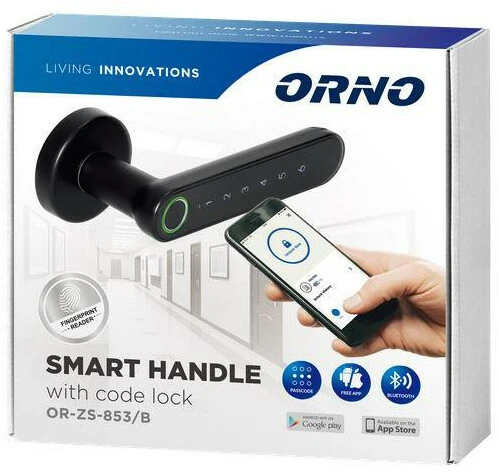 Orno Klamka Kombinuota durų rankena su jutikliniu klaviatūra ir išmaniąja funkcija – pirštų atspaudų skaitytuvas, „Bluetooth 4.0“, juoda