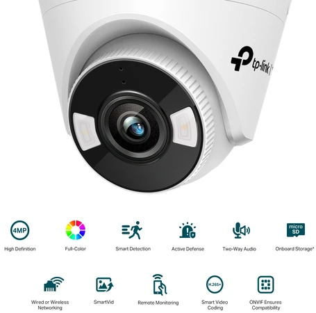 TP-LINK | VIGI 4MP visų spalvų bokštelio tinklo kamera | VIGI C440 | Kupolas | 4 MP | 4 mm | H.265+/H.265/H.264+/H.264 | MicroSD