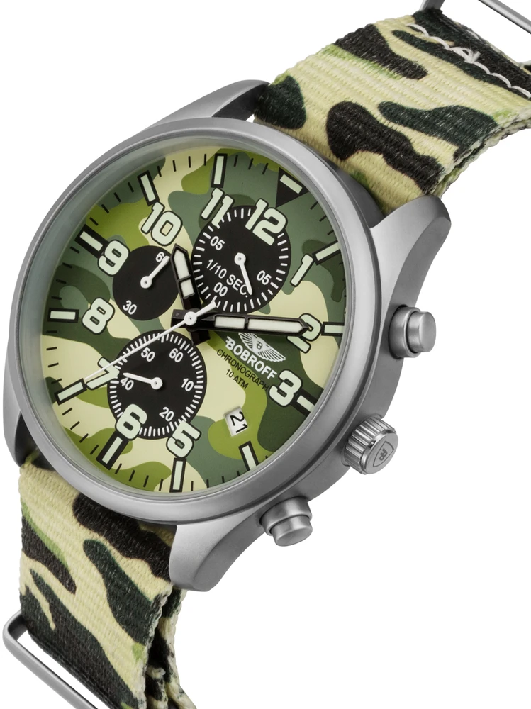 Laikrodis BOBROFF BF0020. Kwarcowy, Kolor CAMOUFLAGE. Mężczyzna.