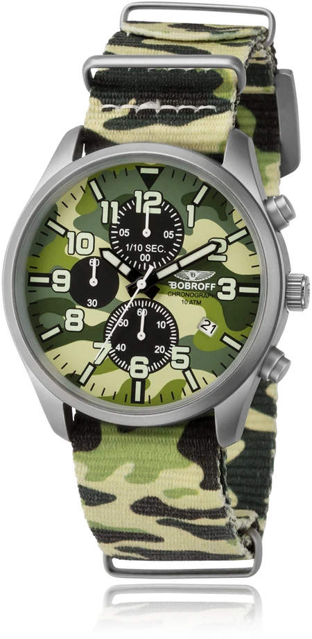 Laikrodis BOBROFF BF0020. Kwarcowy, Kolor CAMOUFLAGE. Mężczyzna.