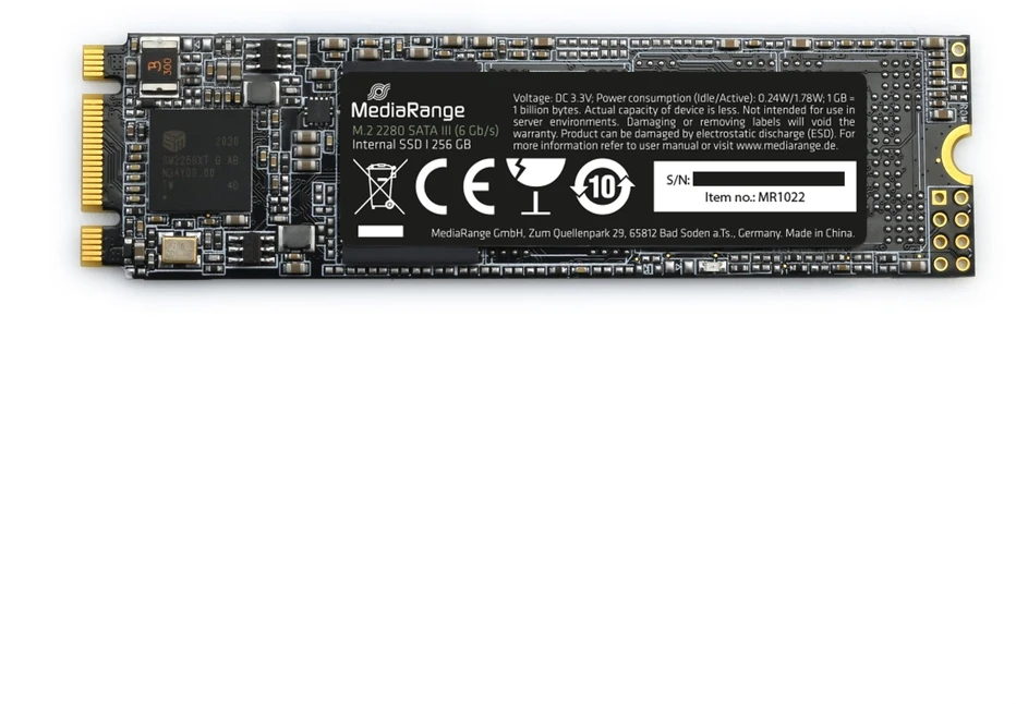 MediaRange M.2 SSD SATA 3 256GB TLC NAND Juodas