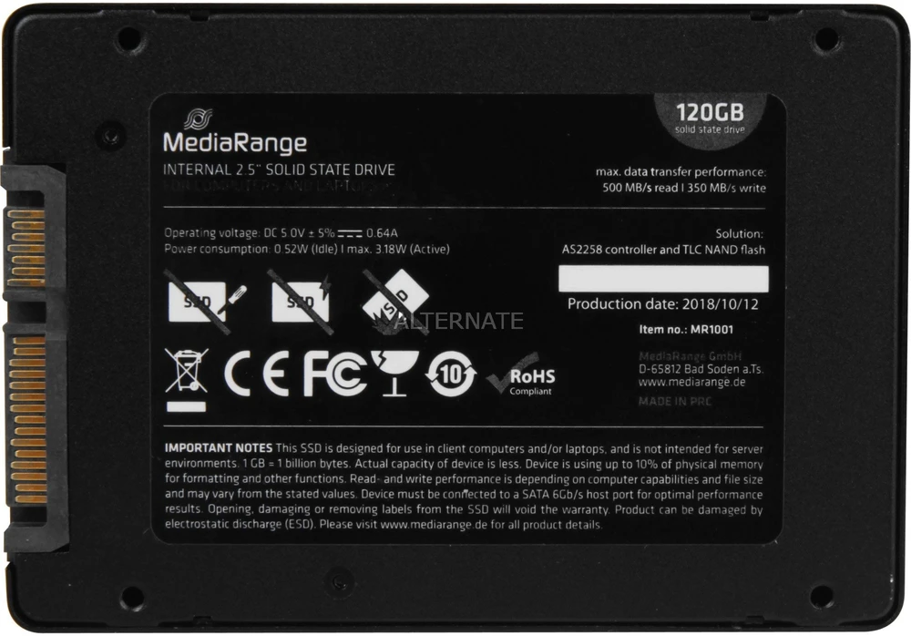 MediaRange MR1001 120 GB, SSD - juoda, SATA 6 Gb/s, 2,5