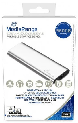 Kietasis diskas MediaRange SSD 960GB USB Typ-C extern MR1103 sidabrinis