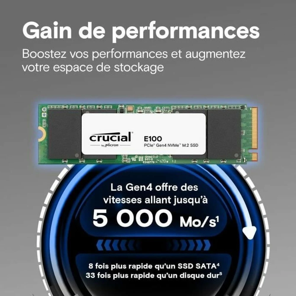 SSD diskas Crucial E100 480GB M.2 2280 PCI-E x4 Gen4 NVMe (CT480E100SSD8)