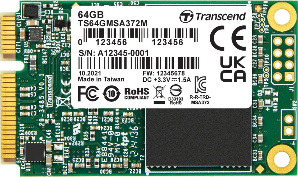 SSD diskas Transcend MSA372M 64GB mSATA SATA III (TS64GMSA372M)
