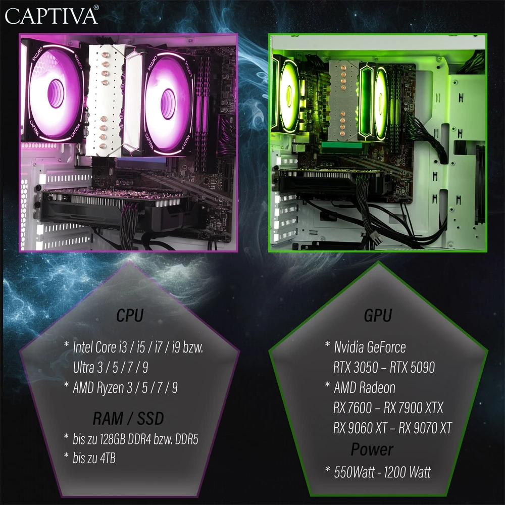 Stacionarus kompiuteris Captiva PC pažangi žaidimų kompiuteris R92-912 R7-5700X 32GB/1TB SSD RTX 5060 Windows 11