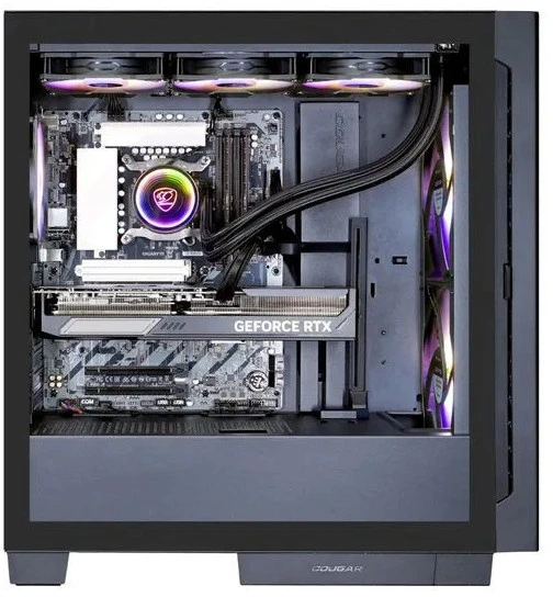 Stacionarus kompiuteris Žaidimų kompiuteris Hyrican COUGAR AIRFACE ECO BK (7545) Ryzen 9 9950X3D vandens aušinimas 64GB/2TB SSD RTX 5080 Win11 Juodas