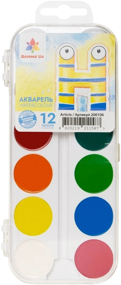 Akvareliniai dažai Gamma, be teptuko, 12 spalvų