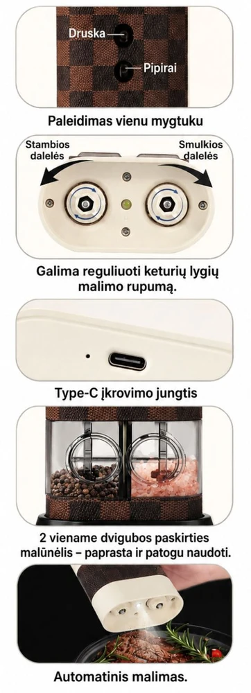 Elektrinis druskos ir pipirų malūnėlis