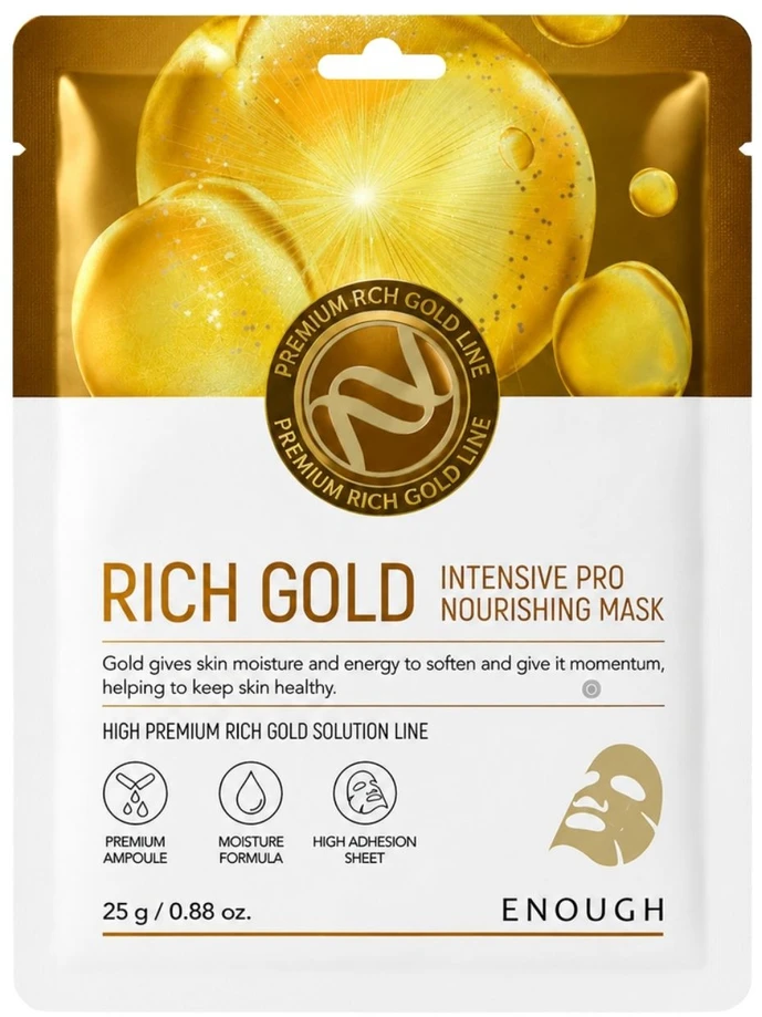 ENOUGH Rich Gold Intensive Pro maitininantis Mask – intensyviai maitinanti lakštinė veido kaukė su aukso jonais, 1vnt.