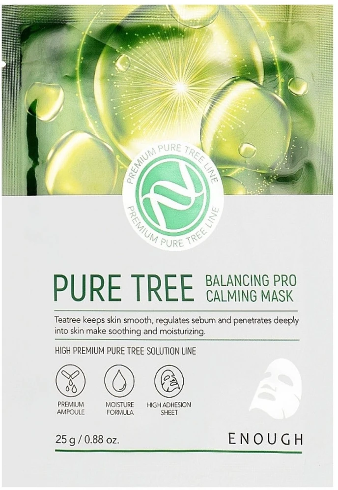 ENOUGH Pure Tree Balancing Pro Calming Mask - raminamoji ir drėkinamoji lakštinė veido kaukė, 1vnt.