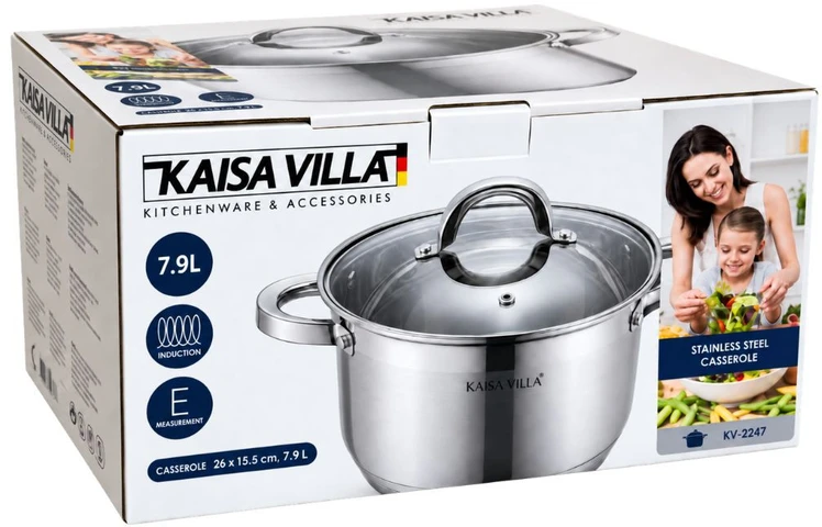 Nerūdijančio plieno puodas Kaisa Villa KV-2247 su dangčiu, 7,9 l