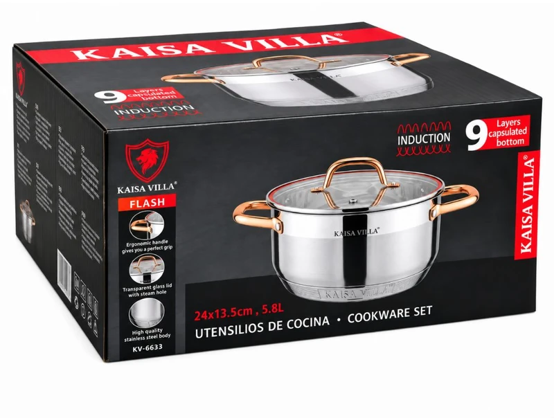 Nerūdijančio plieno puodas Kaisa Villa KV-6633 su dangčiu, 5,8 l